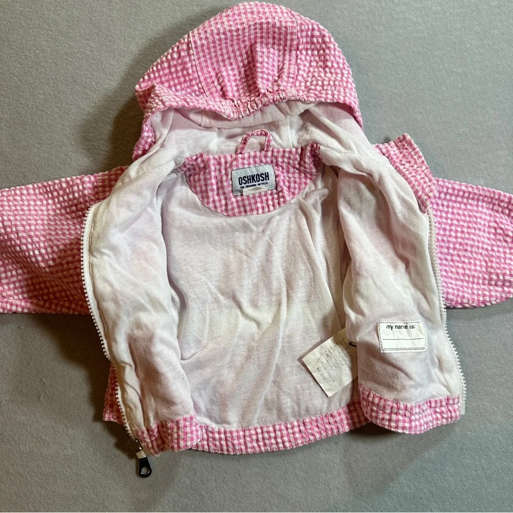 Vintage OshKosh Baby Girls Pink Check Butterfly Hooded Zip Jacket 3–6‎ Months